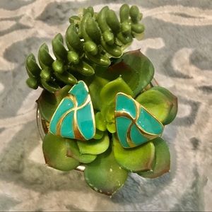 Turquoise Gold Geometric Triangle Vintage Earrings